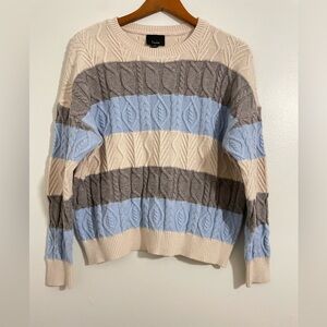 Anthropologie Lumiere Strip Cable Knit Blue, Beig & Grey Sweater Size- M